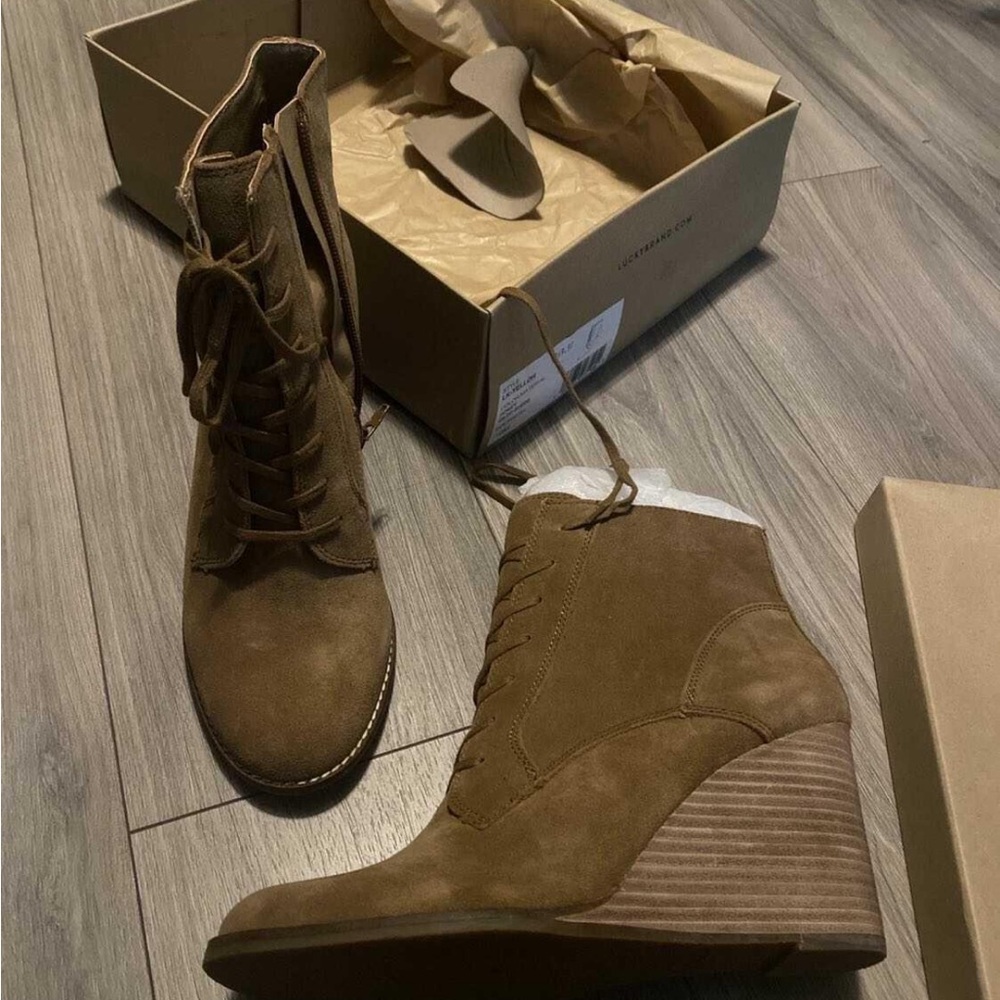 Lucky Brand Brown Lace Up Boots with Wedge Heel